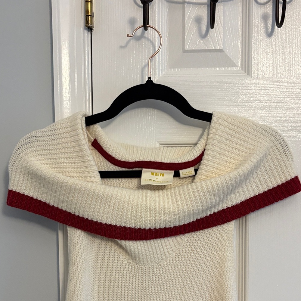 Anthropologie Sporty Cream Knit Dress with Stripes Lambswool Cashmere Blend XL - Picture 3 of 8